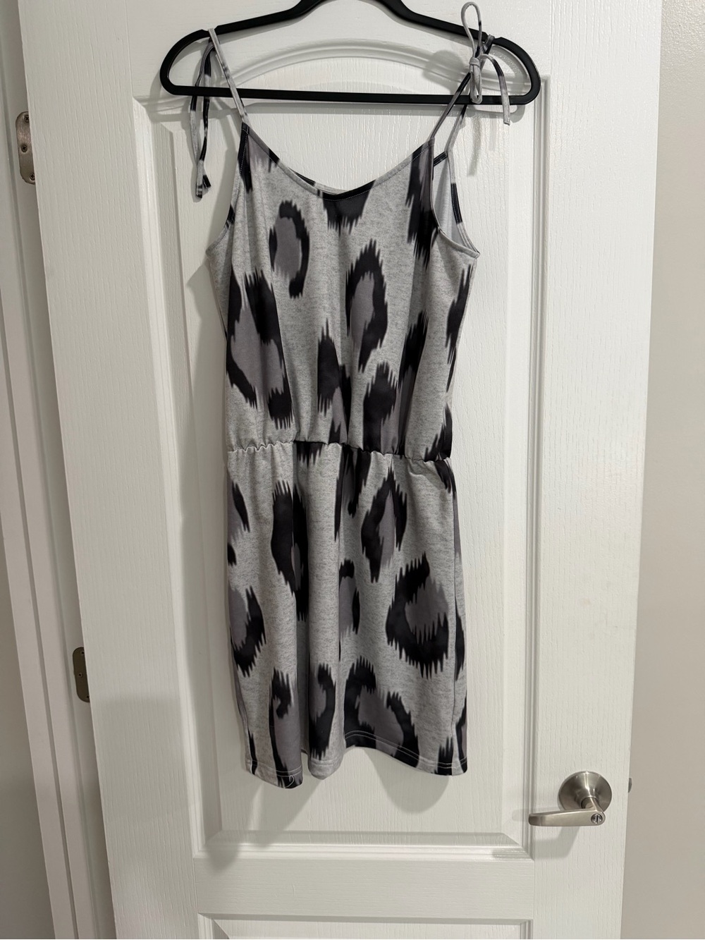 Bella Canvas Grey & Black Abstract Tie-Shoulder Mini Dress